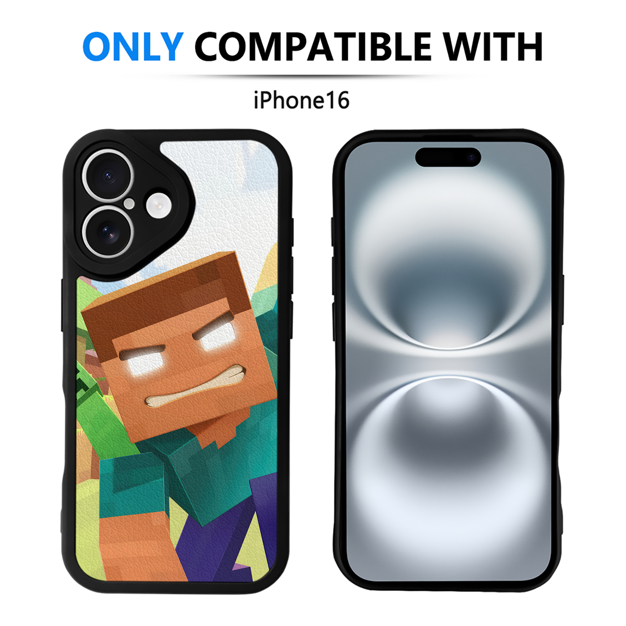 （画像用） マインクラフト ブロックの世界 Minecraft MC Block world 【iPhone 16シリーズ対応】シリコンスマホケース（レザー調） 材質：シリコン